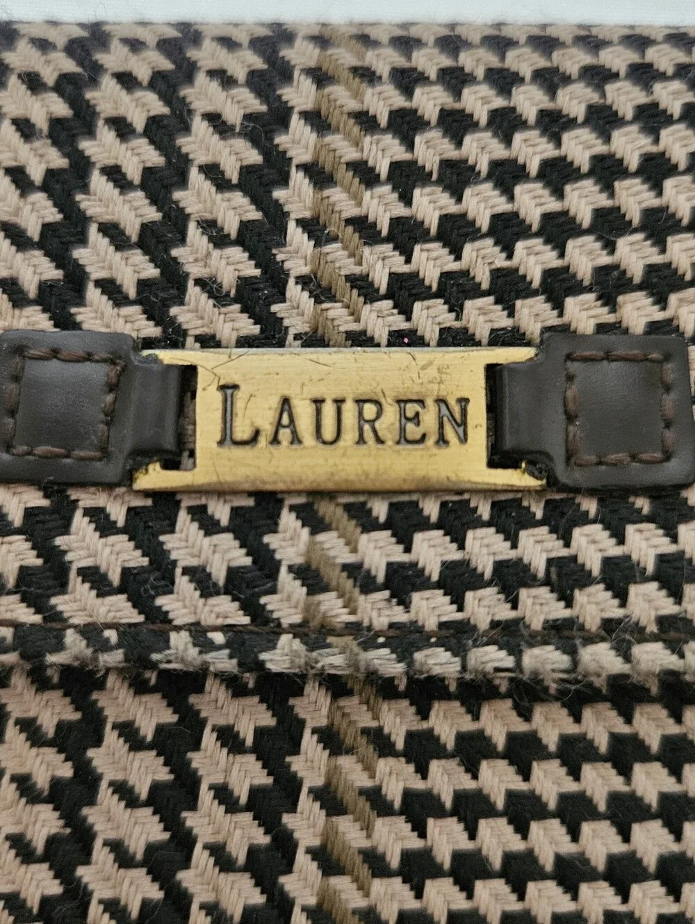 Lauren Ralph Lauren Women’s Brown Houndstooth Snap Flap Wallet Zip Pocket ID